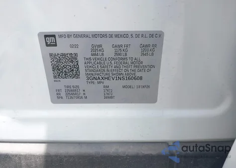 2022 Chevrolet Equinox Fwd Ls из США, поврежденный, VIN 3GNAXHEV1NS160608